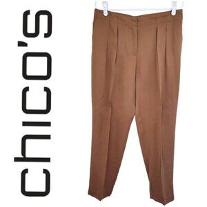 Chico's Front Pleated Skimmer Ankle Pants SZ 10 Tencel Brown Lightweight Flowy